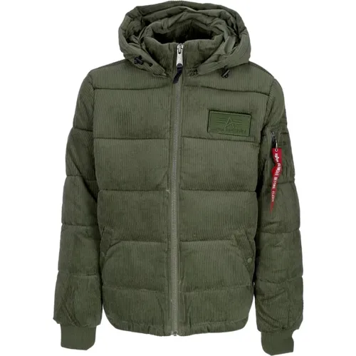 Salbeigrüne Puffer Cord Jacke , Herren, Größe: L - alpha industries - Modalova