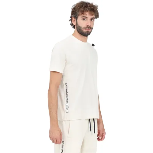 Beiges T-Shirt mit kurzen Ärmeln für Herren , Herren, Größe: M - Emporio Armani EA7 - Modalova