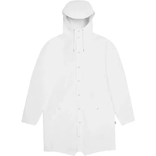 Lange Jacke W3 Weiße Regenjacke , Damen, Größe: L - Rains - Modalova