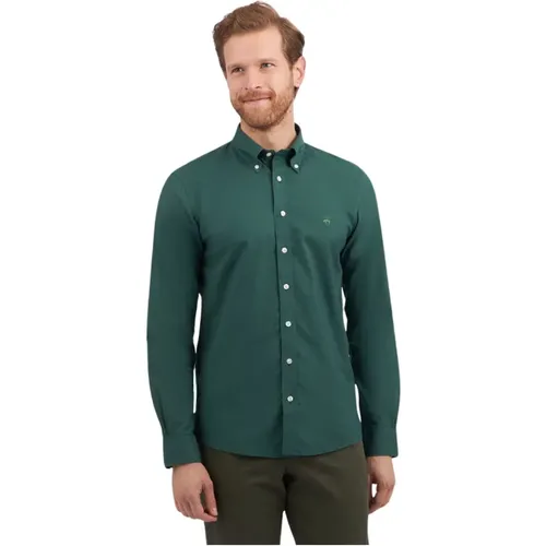 Grünes Slim-Fit Non-Iron Stretch Baumwollhemd mit Button-Down-Kragen , Herren, Größe: L - Brooks Brothers - Modalova