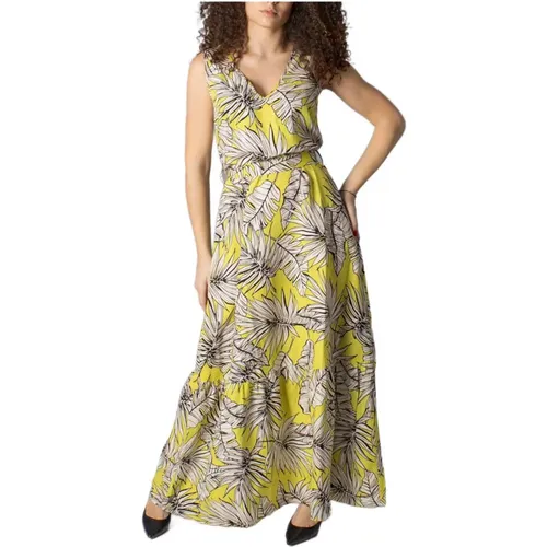 Gelbes V-Ausschnitt Kleid , Damen, Größe: L - Gaudi - Modalova