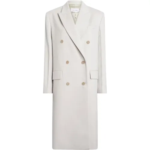 Melton Wool Double Breasted Coat - Ivory , female, Sizes: XS, 2XS, S - Calvin Klein - Modalova
