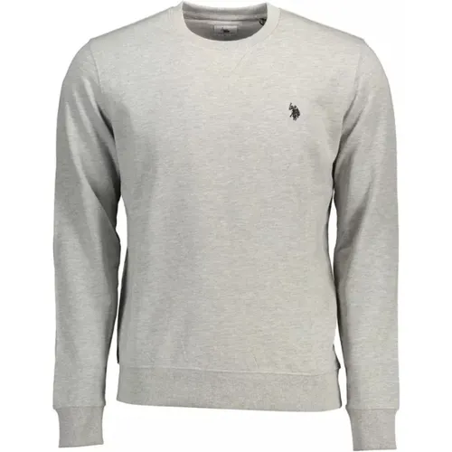 Grauer Baumwollpullover mit langen Ärmeln und gesticktem Logo , Herren, Größe: XL - U.S. Polo Assn. - Modalova