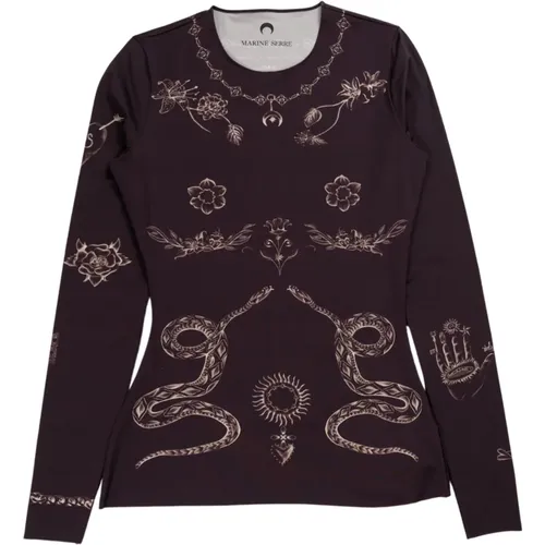 Braunes Tattoo Bedrucktes Crewneck Top , Damen, Größe: XS - Marine Serre - Modalova