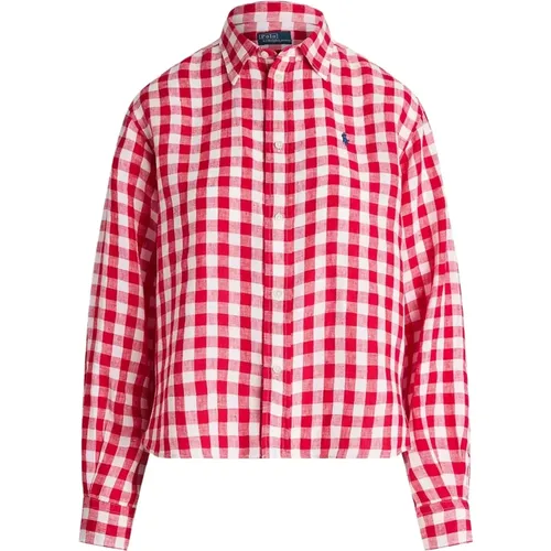 Short Linen Gingham Shirt , female, Sizes: XS, M - Polo Ralph Lauren - Modalova