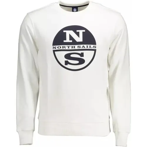 Weies Baumwoll Rundhals-Sweatshirt , Herren, Größe: L - North Sails - Modalova