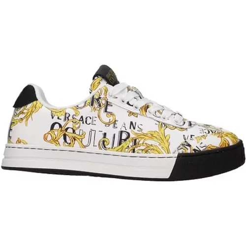 Leather Baroque Print Sneakers for Men , male, Sizes: 5 UK - Versace Jeans Couture - Modalova