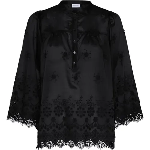 Schwarze Bluse mit Spitzen Details , Damen, Größe: L - IN FRONT - Modalova