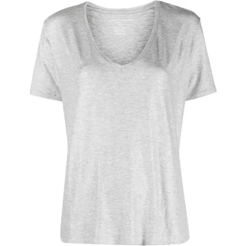 Grey Melange V-Neck T-Shirt , female, Sizes: L - majestic filatures - Modalova