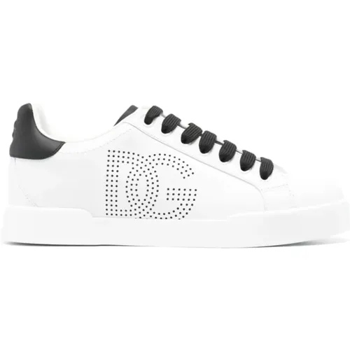 Leather Sneakers with Logo Detail , female, Sizes: 6 UK, 4 1/2 UK, 5 UK, 3 UK, 7 UK, 3 1/2 UK, 4 UK, 5 1/2 UK - Dolce & Gabbana - Modalova