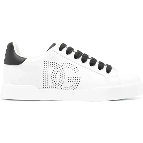 Leather Sneakers with Logo Detail , female, Sizes: 6 UK, 4 1/2 UK, 6 1/2 UK, 5 UK, 3 UK, 7 UK, 4 UK, 8 UK, 5 1/2 UK - Dolce & Gabbana - Modalova