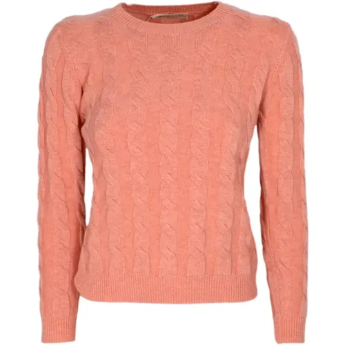 Salmon Cashmere and Wool Braided Crewneck Sweater , female, Sizes: M, S, XL, XS - Cashmere Company - Modalova