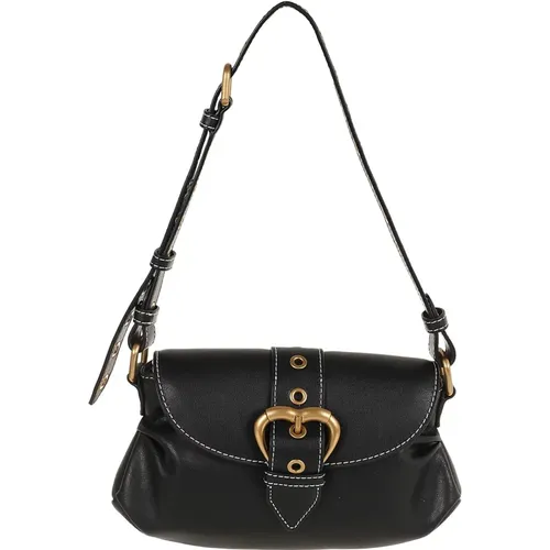 Leather Shoulder Bag with Heart-Shaped Buckle , female, Sizes: ONE SIZE - pinko - Modalova