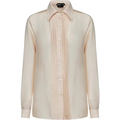 Silk Batiste Pleated Plastron Shirt , female, Sizes: S - Tom Ford - Modalova