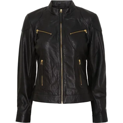 Bikerjacke mit Reißverschlusstasche und goldenen Akzenten , Damen, Größe: 2XL - NOTYZ - Modalova