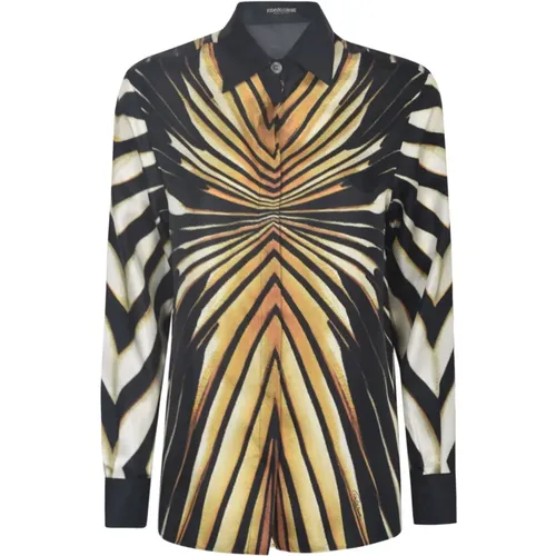 Abstract Print Silk Shirt , female, Sizes: 2XS - Roberto Cavalli - Modalova