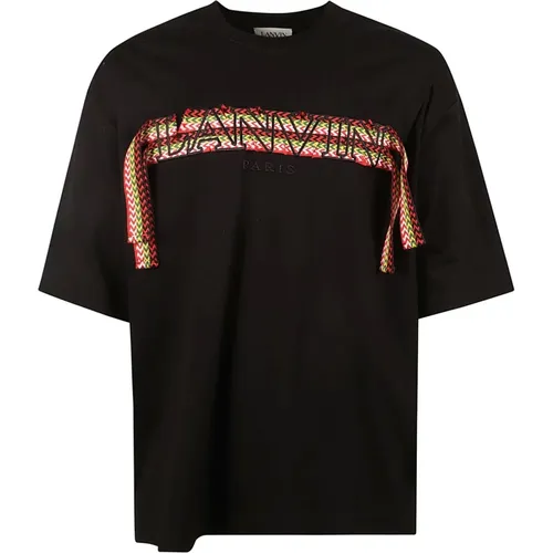 Schwarzes Baumwoll-T-Shirt mit Besticktem Logo , Herren, Größe: L - Lanvin - Modalova