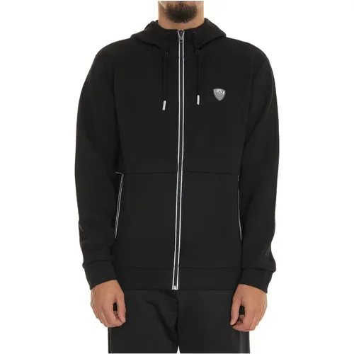 Lässiger Sweatshirt für Männer,Kapuzen-Sweatshirt mit Reißverschluss und Kontrastprofilen - Emporio Armani EA7 - Modalova