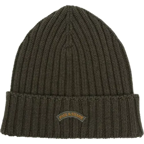 Ribbed Wool Beanie Made in Italy , male, Sizes: ONE SIZE - PAUL & SHARK - Modalova