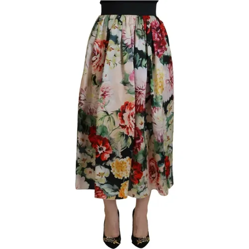 Floral Silk Midi Skirt , female, Sizes: 3XS - Dolce & Gabbana - Modalova