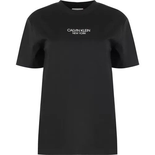 Geripptes Baumwoll-T-Shirt,Geripptes Crew-Neck T-Shirt aus Baumwolle - Calvin Klein - Modalova