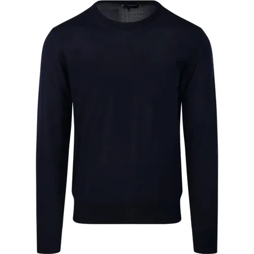 Navy Blauer Pullover,Schwarzer Wollpullover,Rundhals-Strickwaren - Emporio Armani - Modalova