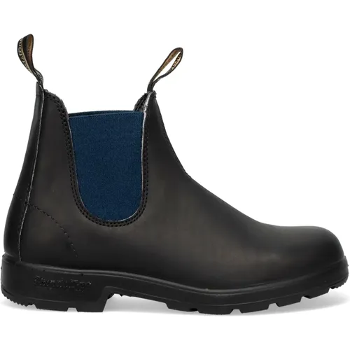 Schwarze Lederstiefeletten mit marineblauen Seiteneinsätzen , Damen, Größe: 37 EU - Blundstone - Modalova