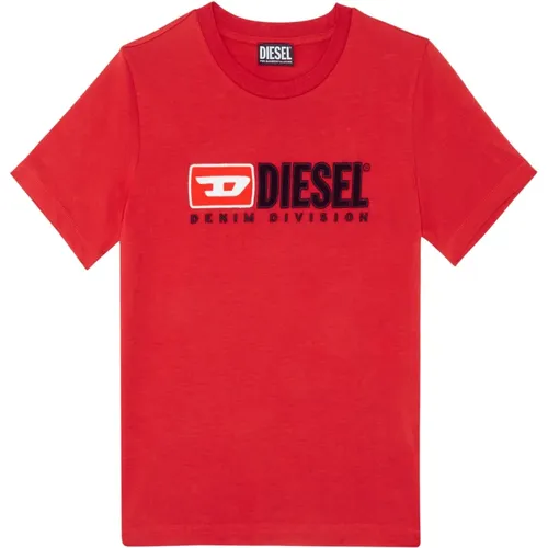 T-Shirt mit Fleece-Patches , Damen, Größe: 2XS - Diesel - Modalova