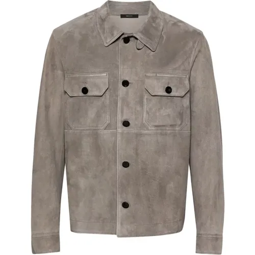 Suede shirt jacket , male, Sizes: 2XL, L - Tom Ford - Modalova