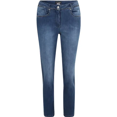 Slim-Fit Blaue Jeans mit Strass-Details - Doris Streich - Modalova