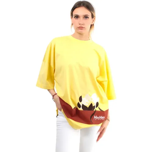 Gelbes T-Shirt mit Frontstickerei , Damen, Größe: S - Max Mara - Modalova