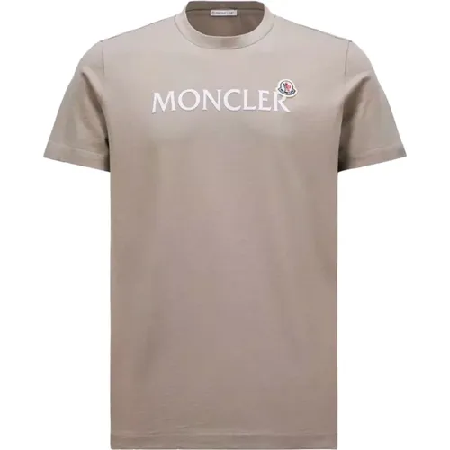Rundhals T-Shirt mit Velour Logo - Moncler - Modalova