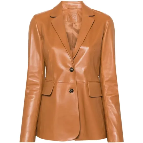 TAN Leather Blazer Jacket , female, Sizes: 2XS - 1972 Desa - Modalova