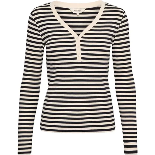 Striped V-Neck T-Shirt with Long Sleeves , female, Sizes: S, 2XL, XS, XL, L, M - Part Two - Modalova