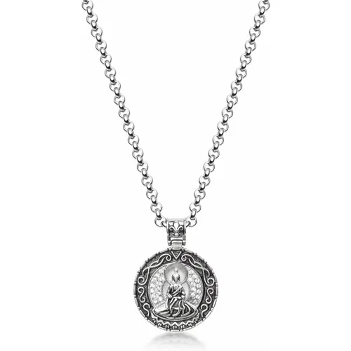 Necklace with Silver Buddha Amulet , male, Sizes: 2XL - Nialaya - Modalova