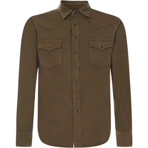 Classic-Fit Khaki Shirt , male, Sizes: S - Saint Laurent - Modalova