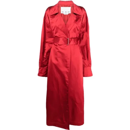 Silk Duchess Trench Coat with Removable Belt , female, Sizes: S - Sa Su Phi - Modalova