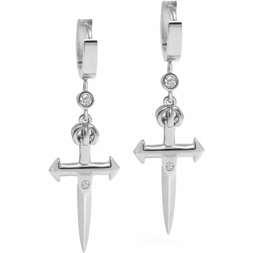 Men's Skyfall Small Sword Earrings in Silver , male, Sizes: ONE SIZE - Nialaya - Modalova