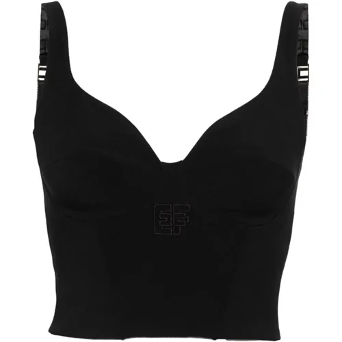 Schwarzes Bustier Top mit Logo-Stickerei , Damen, Größe: M - Elisabetta Franchi - Modalova