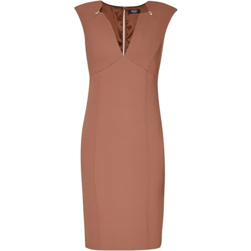 Stretch fabric sheath dress with metal lettering , female, Sizes: L, S, XS, M - Liu Jo - Modalova