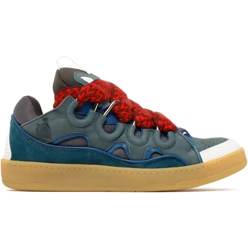 Blaue und rote Leder Curb Sneakers - Lanvin - Modalova