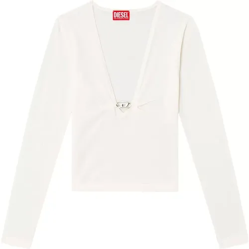 Weiße Woll V-Ausschnitt Pullover , Damen, Größe: XS - Diesel - Modalova