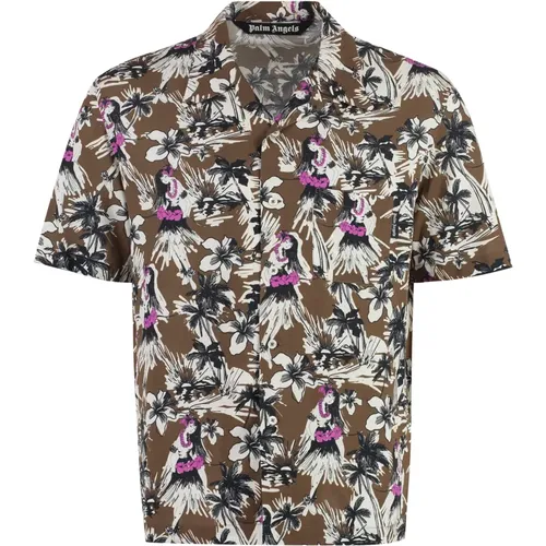 Hula Print Short Sleeve Shirt , male, Sizes: L - Palm Angels - Modalova