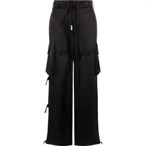 Schwarze Cargo Hose mit Grosgrain Taille - Ann Demeulemeester - Modalova