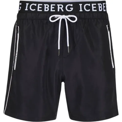 Logo Boxer Badehose,Logo Boxer Badehose Mittel-Oberschenkellänge,Logo Boxer Badehose mit Kordelzug,Badeshorts mit Logo,Logo Swim Trunks Boxer Swimsui - Iceberg - Modalova