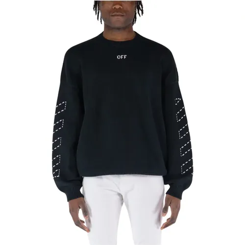 Diagonal Stitch Crewneck Sweater , male, Sizes: S, L, M - Off White - Modalova