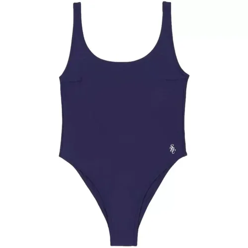 Marineblauer Badeanzug mit Rundhalsausschnitt , Damen, Größe: L - Sporty & Rich - Modalova