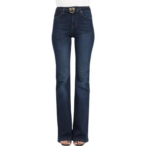 Flare-Fit Denim Jeans mit Love Birds Diamond Cut Schnalle , Damen, Größe: W25 - pinko - Modalova