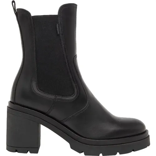 Schwarze Leder-Stiefeletten , Damen, Größe: 37 EU - Nerogiardini - Modalova