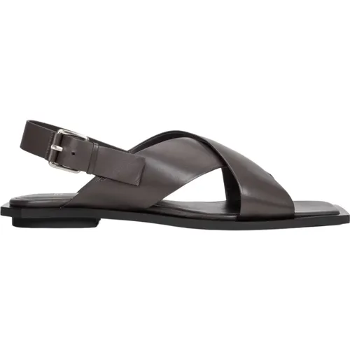 Damen Dunkelbraune Ledersandalen mit Weichen Riemen , Damen, Größe: 36 EU - Estro - Modalova